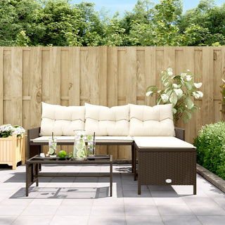 vidaXL Garden Sofa with Table and Cushions L-Shaped Brown Poly Rattan - 365573 - Sofa In Store