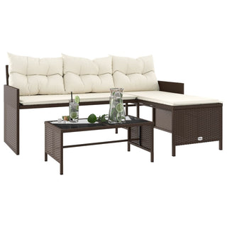 vidaXL Garden Sofa with Table and Cushions L-Shaped Brown Poly Rattan - 365573 - Sofa In Store