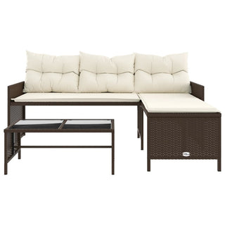 vidaXL Garden Sofa with Table and Cushions L-Shaped Brown Poly Rattan - 365573 - Sofa In Store
