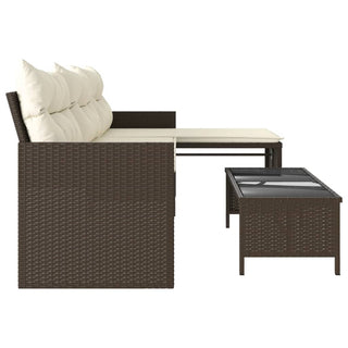 vidaXL Garden Sofa with Table and Cushions L-Shaped Brown Poly Rattan - 365573 - Sofa In Store