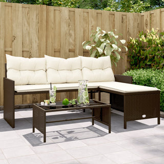 vidaXL Garden Sofa with Table and Cushions L-Shaped Brown Poly Rattan - 365573 - Sofa In Store