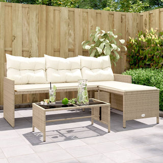 vidaXL Garden Sofa with Table and Cushions L-Shaped Beige Poly Rattan - 365575