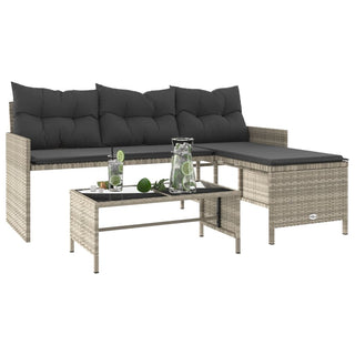 vidaXL Garden Sofa with Table and Cushions L-Shaped Light Grey Poly Rattan - 365577 - Sofa In Store