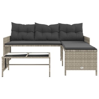 vidaXL Garden Sofa with Table and Cushions L-Shaped Light Grey Poly Rattan - 365577 - Sofa In Store