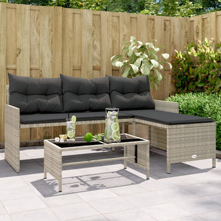 vidaXL Garden Sofa with Table and Cushions L-Shaped Light Grey Poly Rattan - 365577 - Sofa In Store