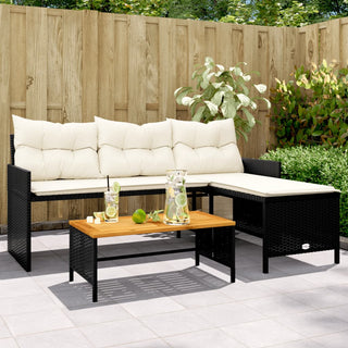 vidaXL Garden Sofa with Table and Cushions L-Shaped Black Poly Rattan - 365581 - Sofa In Store