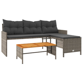 vidaXL Garden Sofa with Table and Cushions L-Shaped Grey Poly Rattan - 365582 - Sofa In Store