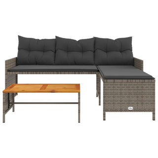 vidaXL Garden Sofa with Table and Cushions L-Shaped Grey Poly Rattan - 365582 - Sofa In Store