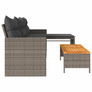 vidaXL Garden Sofa with Table and Cushions L-Shaped Grey Poly Rattan - 365582 - Sofa In Store