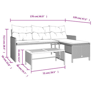 vidaXL Garden Sofa with Table and Cushions L-Shaped Grey Poly Rattan - 365582 - Sofa In Store