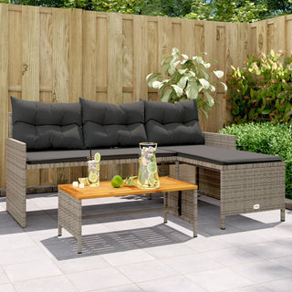 vidaXL Garden Sofa with Table and Cushions L-Shaped Grey Poly Rattan - 365582 - Sofa In Store