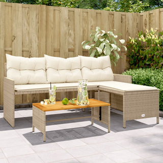 vidaXL Garden Sofa with Table and Cushions L-Shaped Beige Poly Rattan - 365583