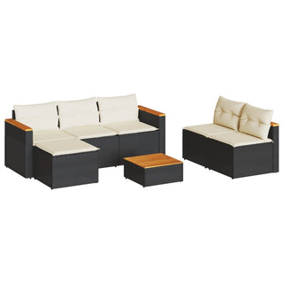 vidaXL 5 Piece Garden Sofa Set with Cushions Black Poly Rattan Acacia - 3213537 - Sofa In Store