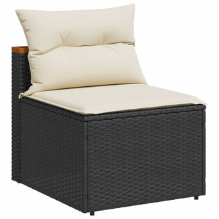 vidaXL 5 Piece Garden Sofa Set with Cushions Black Poly Rattan Acacia - 3213537 - Sofa In Store