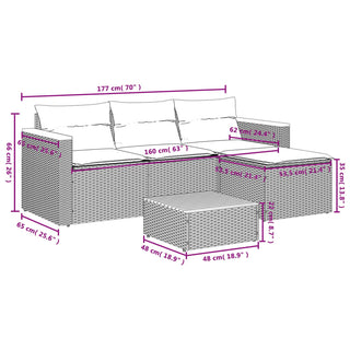 vidaXL 5 Piece Garden Sofa Set with Cushions Black Poly Rattan Acacia - 3213537 - Sofa In Store
