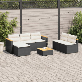 vidaXL 5 Piece Garden Sofa Set with Cushions Black Poly Rattan Acacia - 3213537 - Sofa In Store