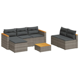 vidaXL 5 Piece Garden Sofa Set with Cushions Grey Poly Rattan Acacia - 3213538 - Sofa In Store