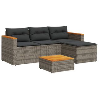 vidaXL 5 Piece Garden Sofa Set with Cushions Grey Poly Rattan Acacia - 3213538 - Sofa In Store