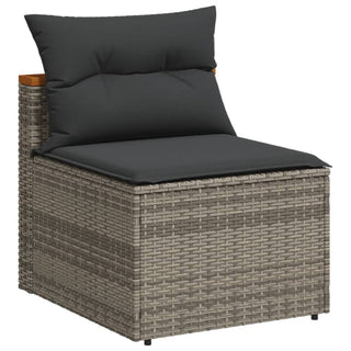 vidaXL 5 Piece Garden Sofa Set with Cushions Grey Poly Rattan Acacia - 3213538 - Sofa In Store