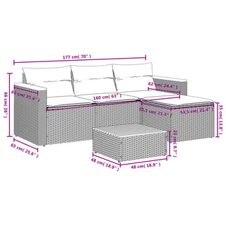 vidaXL 5 Piece Garden Sofa Set with Cushions Grey Poly Rattan Acacia - 3213538 - Sofa In Store