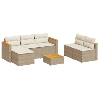 vidaXL 5 Piece Garden Sofa Set with Cushions Beige Poly Rattan Acacia - 3213539 - Sofa In Store