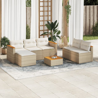 vidaXL 5 Piece Garden Sofa Set with Cushions Beige Poly Rattan Acacia - 3213539 - Sofa In Store