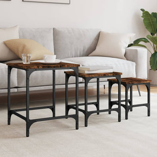 vidaXL Nesting Coffee Tables 3 pcs Smoked Oak Engineered Wood - 838935 - Sofa In Store