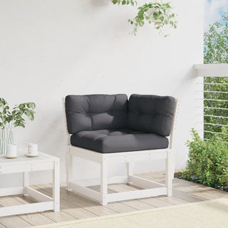 vidaXL Garden Sofa Corner with Cushions White 73x73x78 cm Solid Wood Pine - Sofa In Store