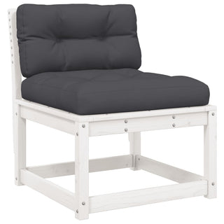 The vidaXL Garden Sofa with Cushions, crafted from white solid pine wood and featuring thick tufted dark gray cushions, is a stylish outdoor furniture piece ideal for your garden.