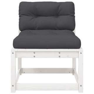 A front view of the vidaXL Garden Sofa with Cushions, featuring a white solid pine wood frame and thick tufted seat and back cushions, ideal as stylish outdoor furniture by vidaXL.