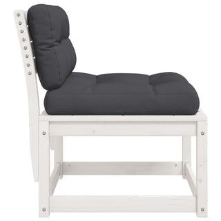 Side view of the vidaXL Garden Sofa with Cushions, crafted from white solid pine wood with thick dark gray cushions and visible bolts—this modern vidaXL piece is perfect for stylish outdoor seating.