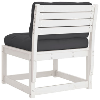 The vidaXL Garden Sofa with Cushions, made from white solid pine wood, features a sturdy slatted backrest and thick black cushions—ideal as stylish outdoor furniture.