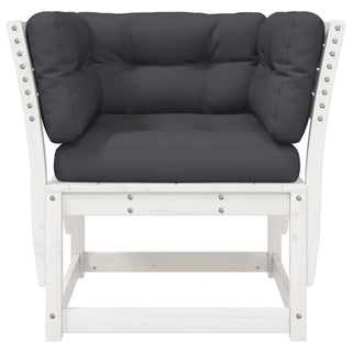 vidaXL Garden Sofa Armrest with Cushions White Solid Wood Pine - Sofa In Store