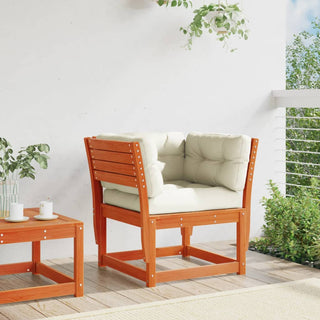vidaXL Garden Sofa Armrest with Cushions Wax Brown Solid Wood Pine - Sofa In Store