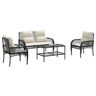 vidaXL 4 Piece Garden Sofa Set with Cushions Black Poly Rattan - 368726 - Sofa In Store