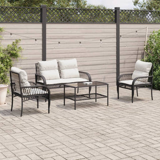 vidaXL 4 Piece Garden Sofa Set with Cushions Black Poly Rattan - 368726 - Sofa In Store