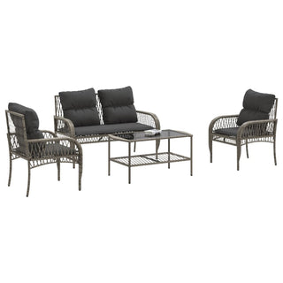 vidaXL 4 Piece Garden Sofa Set with Cushions Grey Poly Rattan - Sofa In Store