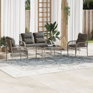 vidaXL 4 Piece Garden Sofa Set with Cushions Grey Poly Rattan - Sofa In Store