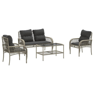 vidaXL 4 Piece Garden Sofa Set with Cushions Light Grey Poly Rattan - Sofa In Store