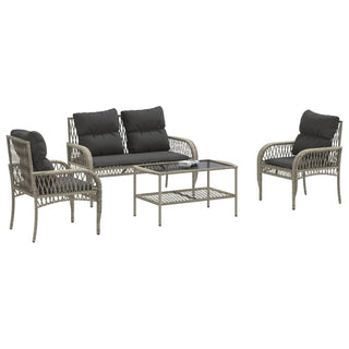 vidaXL 4 Piece Garden Sofa Set with Cushions Light Grey Poly Rattan - Sofa In Store
