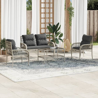 vidaXL 4 Piece Garden Sofa Set with Cushions Light Grey Poly Rattan - Sofa In Store