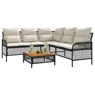vidaXL 2 Piece Garden Sofa Set with Cushions Black Poly Rattan - 368733 - Sofa In Store