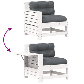 vidaXL Garden Armrest Sofa with Cushion White Solid Wood Pine - 844915 - Sofa In Store