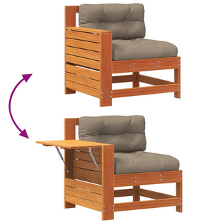 vidaXL Garden Armrest Sofa with Cushion Wax Brown Solid Wood Pine - 844916 - Sofa In Store