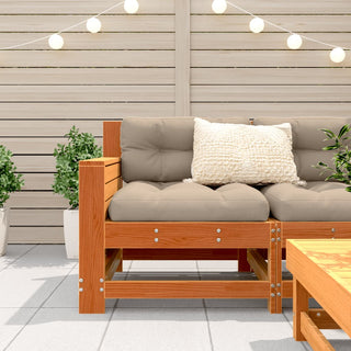 vidaXL Garden Armrest Sofa with Cushion Wax Brown Solid Wood Pine - 844922 - Sofa In Store