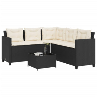 vidaXL Garden Sofa with Table and Cushions L-shaped Black Poly Rattan - 369039 - Sofa In Store