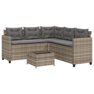 vidaXL Garden Sofa with Table and Cushions L-Shaped Grey Poly Rattan - 369041 - Sofa In Store