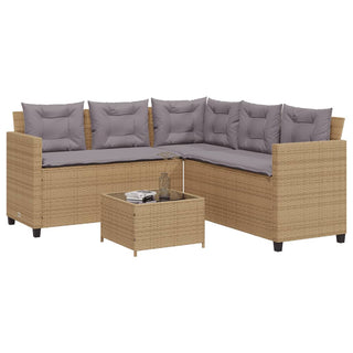 vidaXL Garden Sofa with Table and Cushions L-Shaped Beige Poly Rattan - 369042