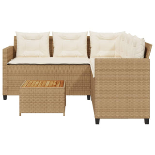 vidaXL Garden Sofa with Table and Cushions L-Shaped Beige Poly Rattan - 369050