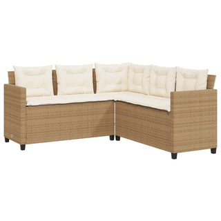vidaXL Garden Sofa with Table and Cushions L-Shaped Beige Poly Rattan - 369050